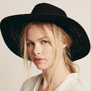 Free People Lace Lovers Black Wide Brim Hat